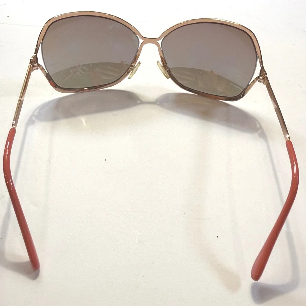 Tahari Womens Oversized Butterfly Sunglasses Rose Gold Frame Brown Lens Red Tips